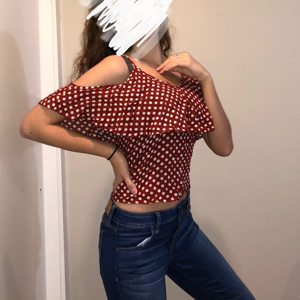 Bench off the shoulder polka dot shirt